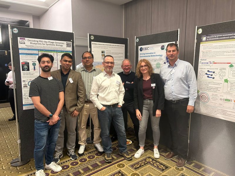 L-R: Yasir Akbar (Newcastle University), Dhiman Chakravarty (EBIC & Cranfield), Prabhakar Srivastava (EBIC & Bangor), Natalio Krasnogor (EBIC & Newcastle University), Tom Curtis (EBIC & Newcastle University), Kristell Le Corre Pidou (EBIC Hub Manager & Cranfield University) & Frederic Coulon (EBIC Director & Cranfield University).