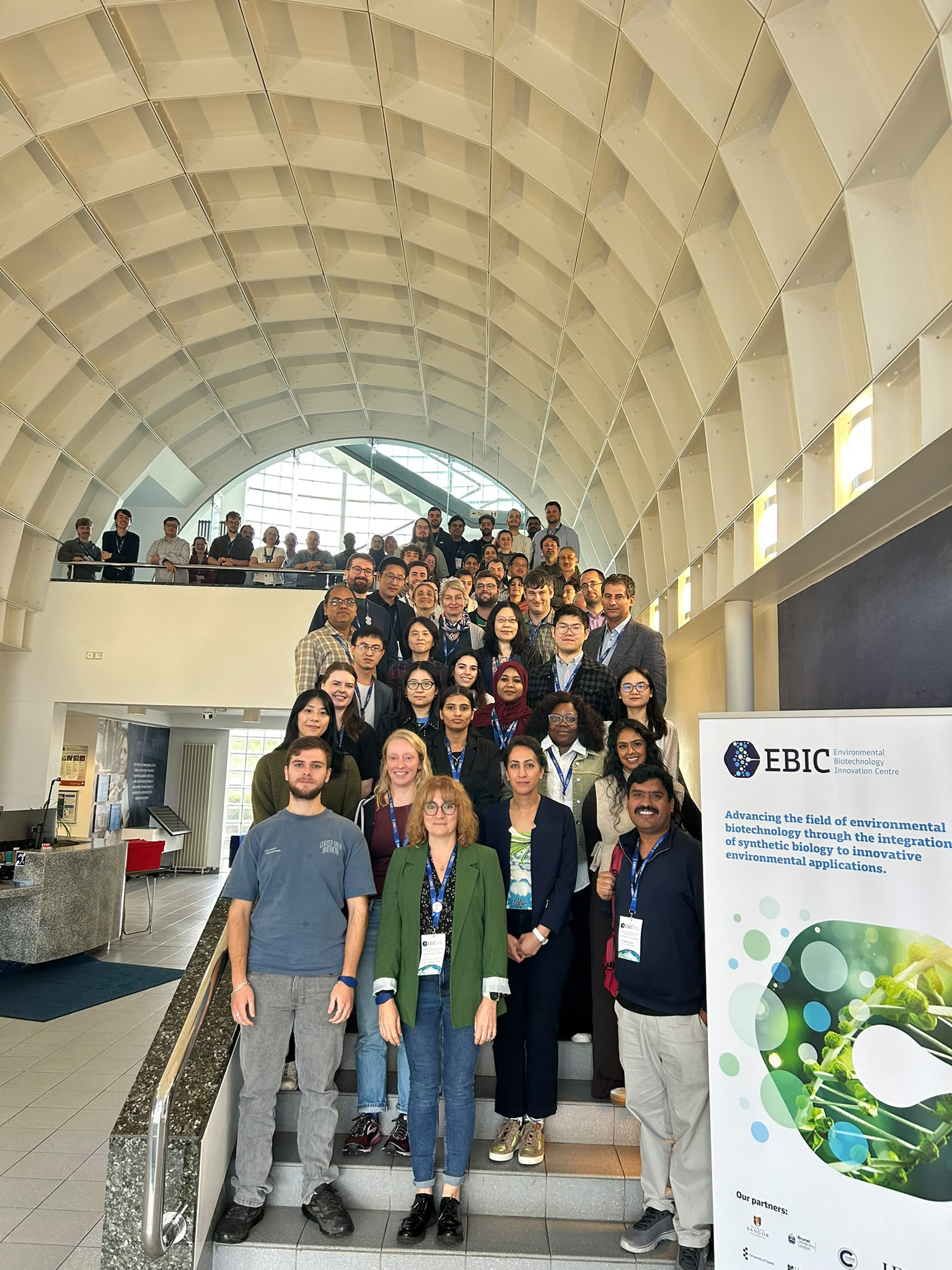 Group photo of conference attendees on the stairway/entrance hall at Southampton Oceanography centre
